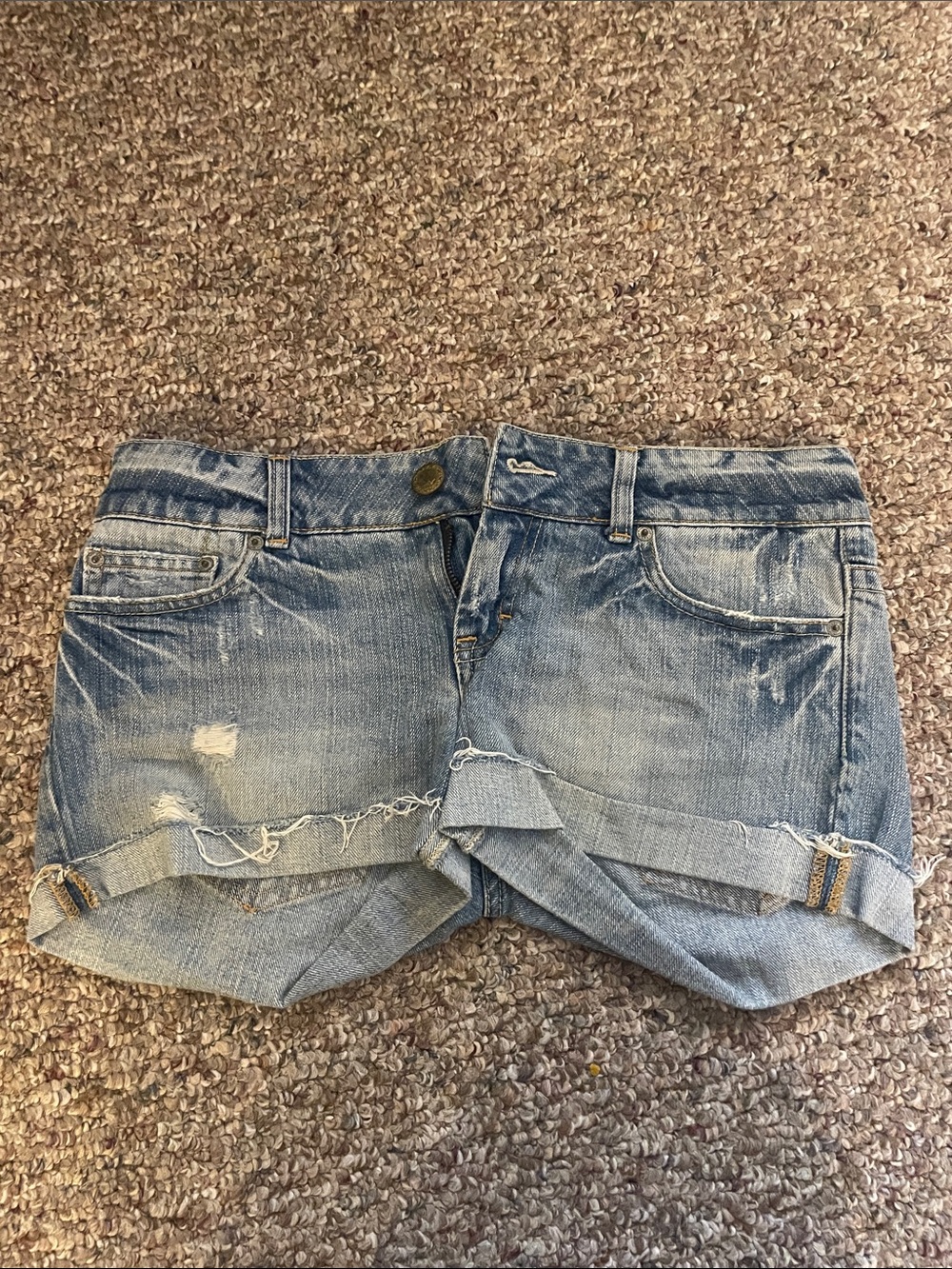 American Eagle Outfitters Light Blue Distressed Denim Roll-Cuff Shorts